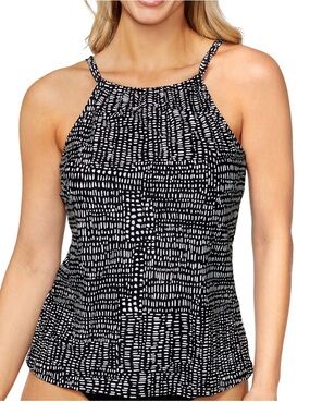 High Neck Halter Black & White Patterned Women's Tankini Swim Top